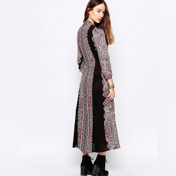 Free People Azalea Midi Maxi Dress Small Black Burgundy NEW NWT - Picture 3 of 14